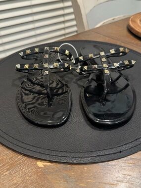 Black Studded Jelly Thong Sandals